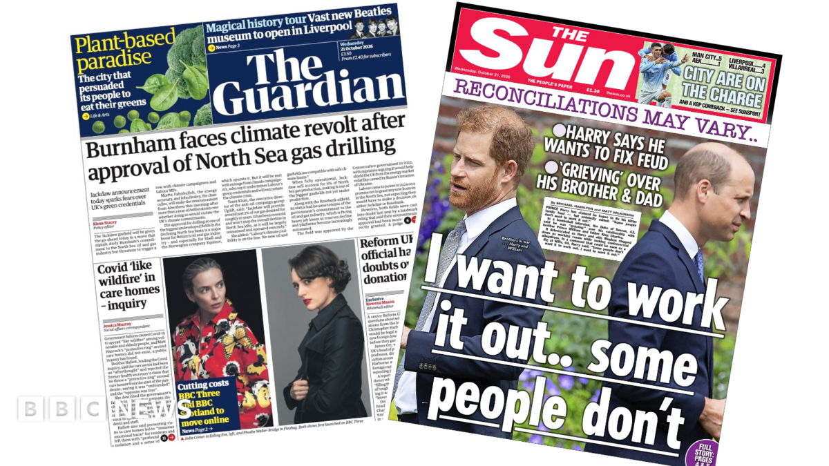 Newspaper headlines: ‘Burnham faces climate revolt’ and ‘Harry wants to fix feud’
