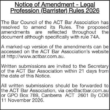 Notice of Amendment – Legal Profession (Barrister) Rules 2026