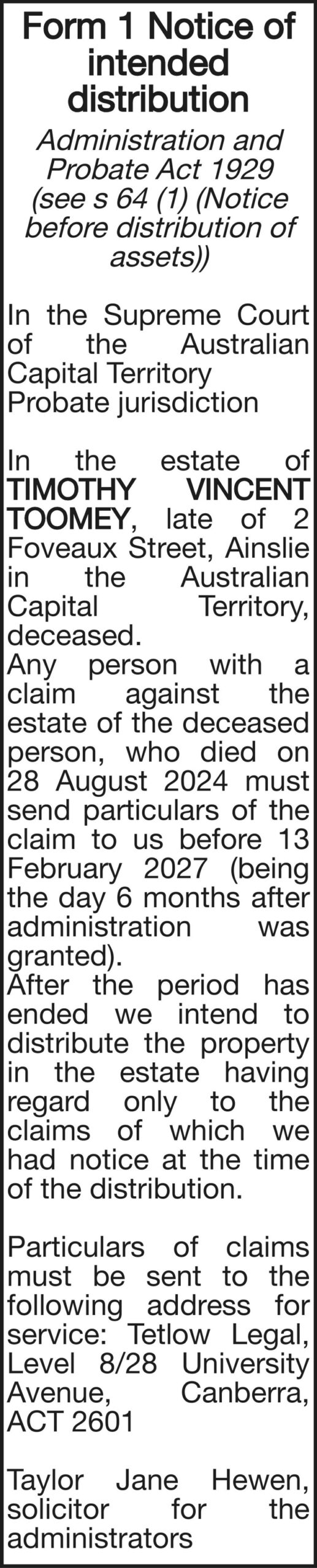 Notice of inten | Classifieds